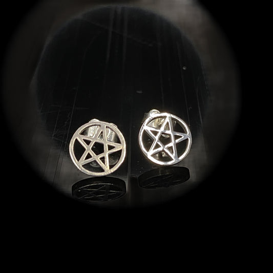 Evil star - Round pentagram ear studs earrings, silver