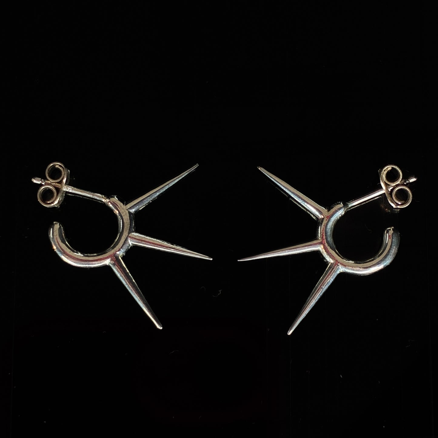 Triple penetration - stiletto spikes ear stud, sterling silver