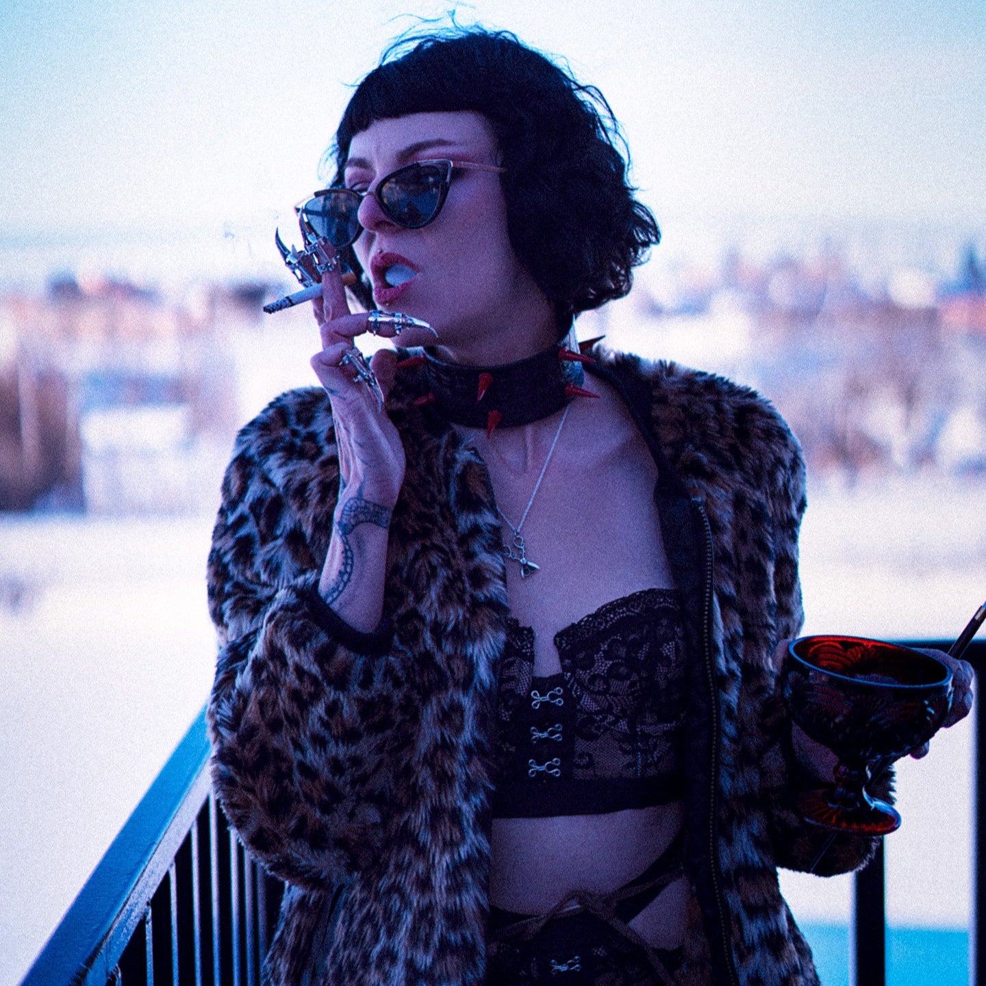 Snake goddess - black snakeskin vegan leather red spikes neck collar, stainless, vinyl, copper