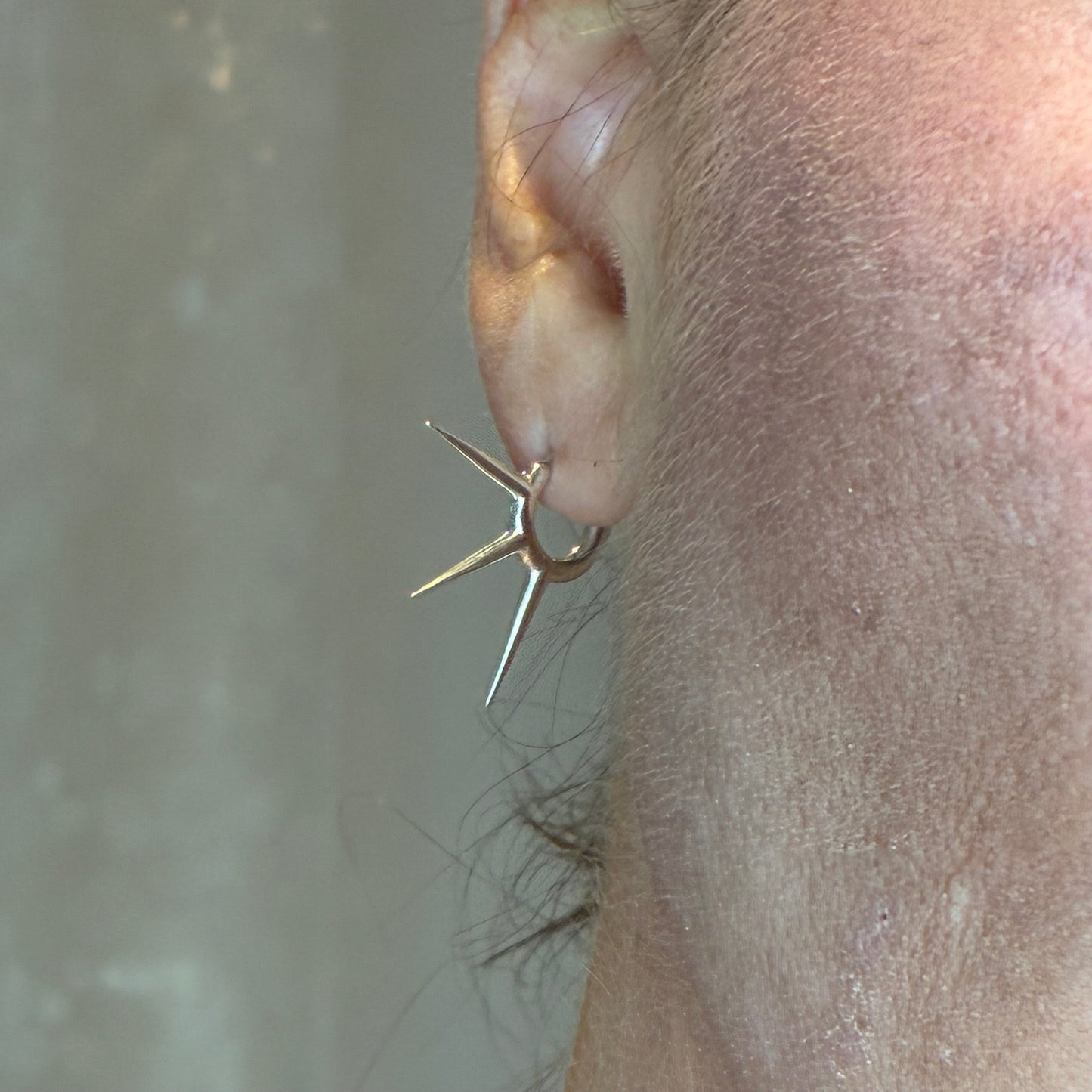 Triple penetration - stiletto spikes ear stud, sterling silver