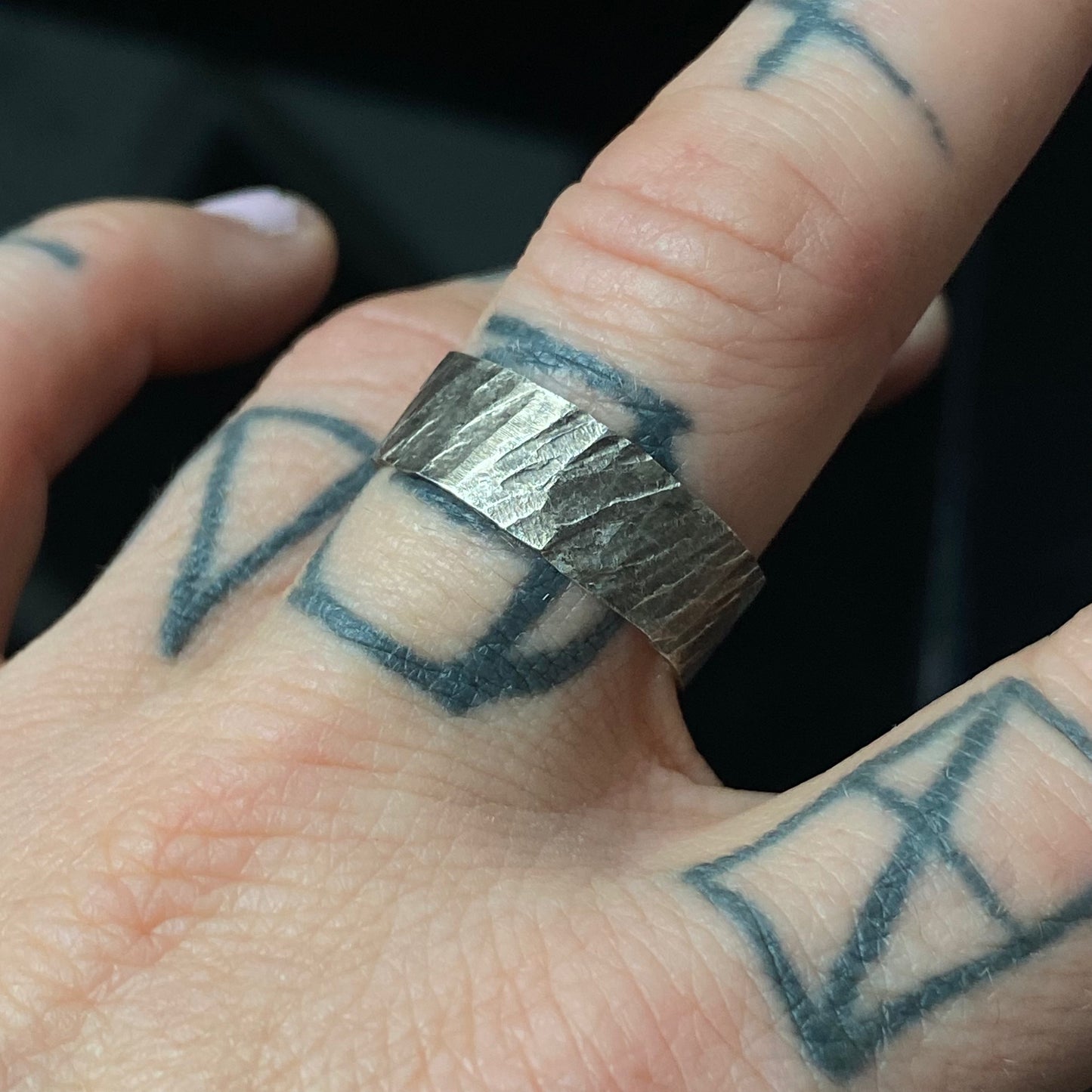 Storm - hammered oxidized silver band ring