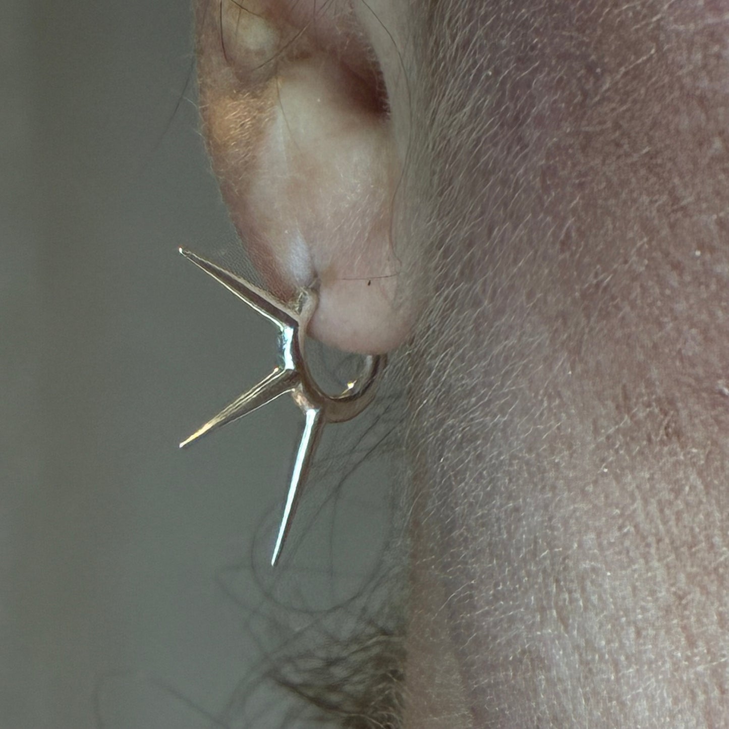 Triple penetration - stiletto spikes ear stud, sterling silver