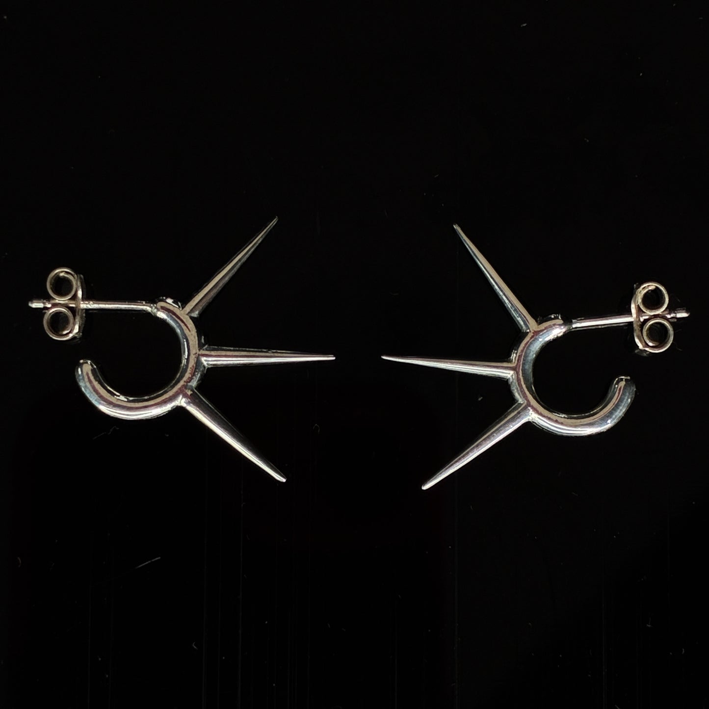 Triple penetration - stiletto spikes ear stud, sterling silver
