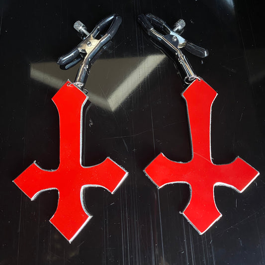 Heretic - inverted red cross nipple clamps