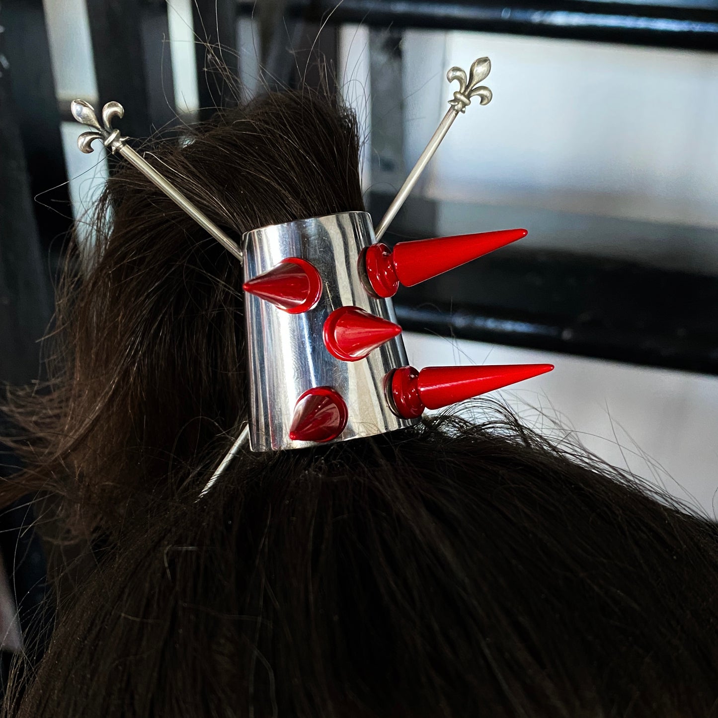 Neith - sterling silver and stainless steel ponytail collar with spikes