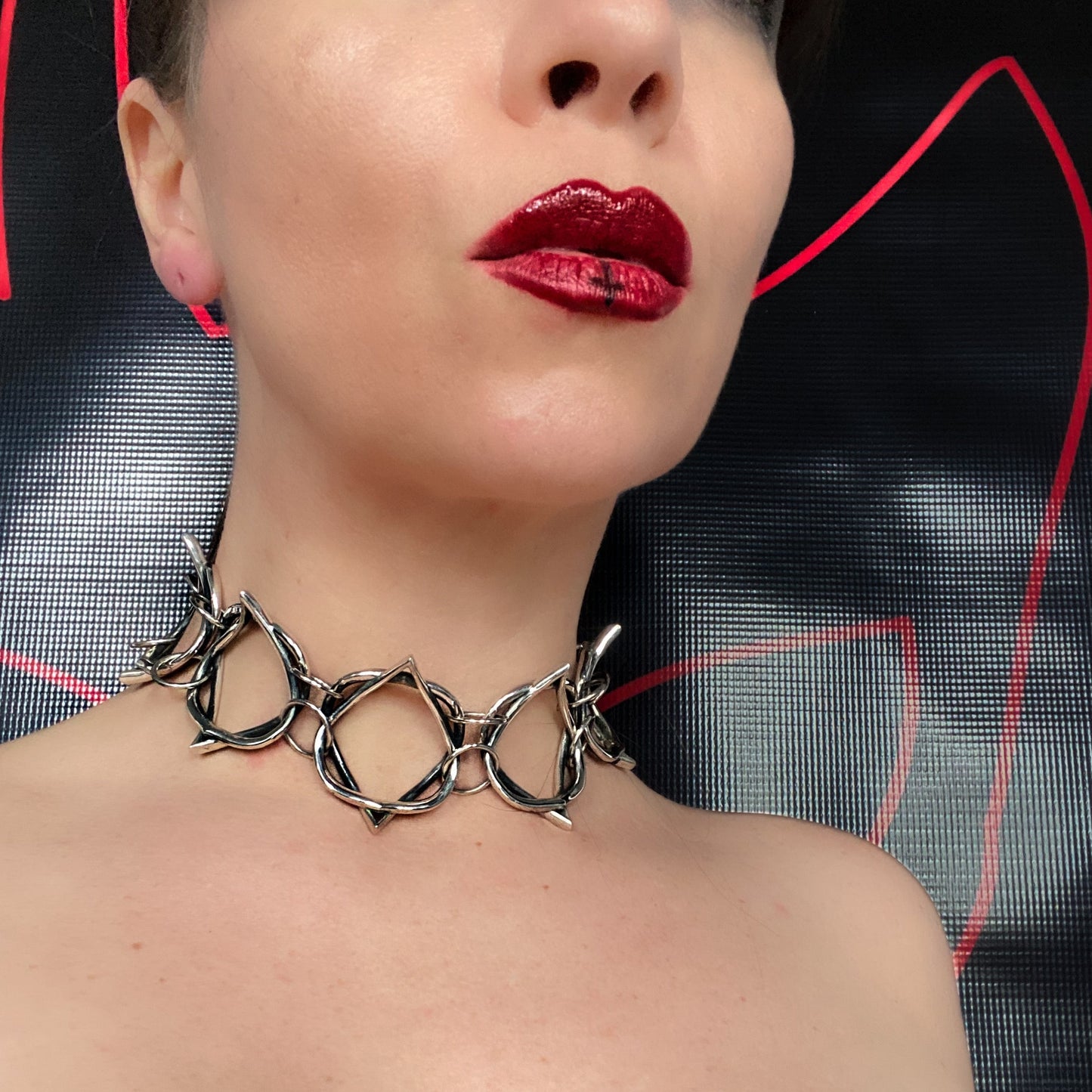 Medusa - massive spiked choker chain, silver