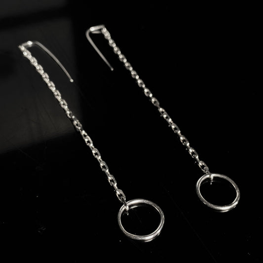 Chained - o-ring minimalist bdsm earrings, silver