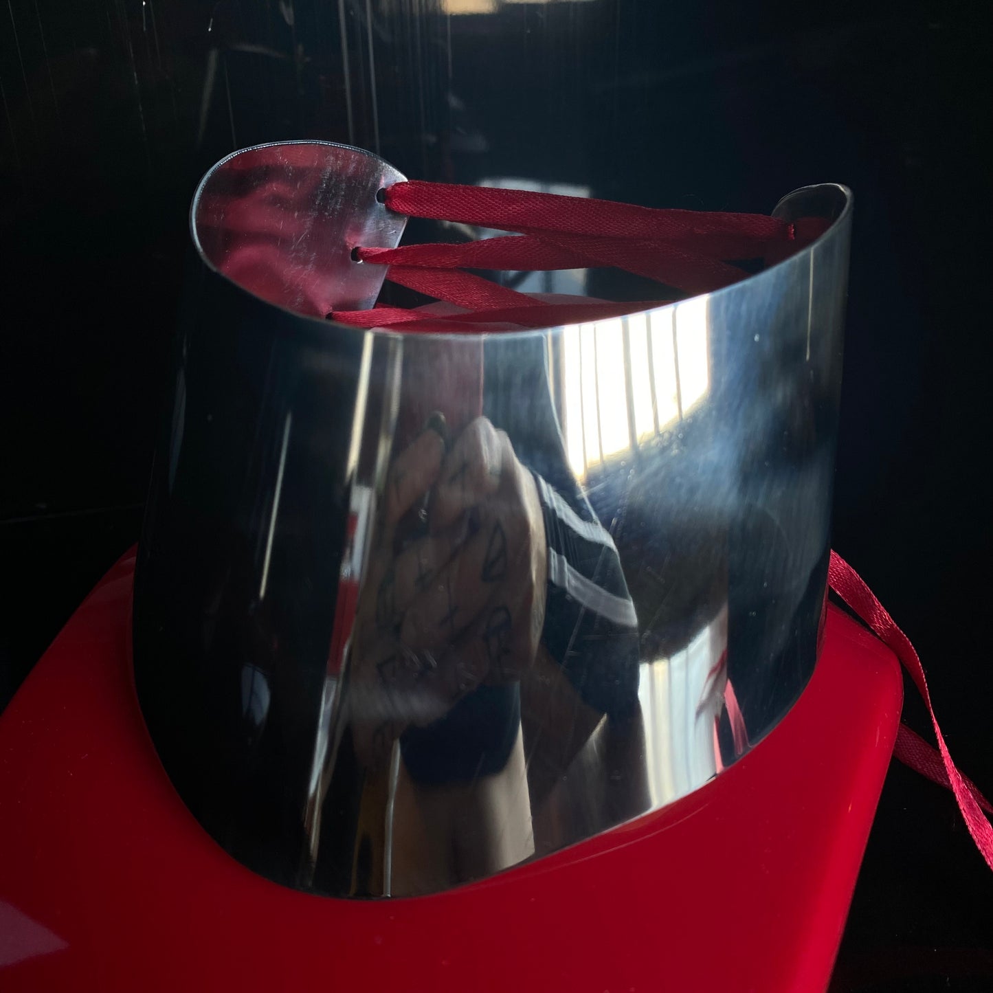 Missulena - stainless steel red ribbon neck corset