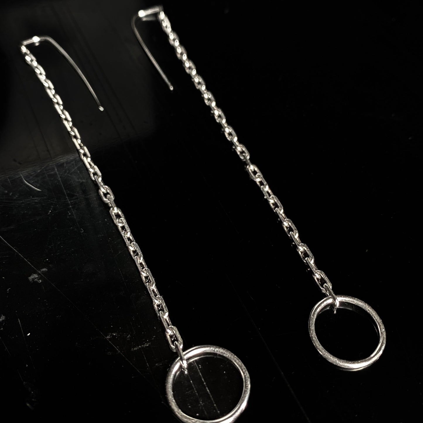 Chained - o-ring minimalist bdsm earrings, silver