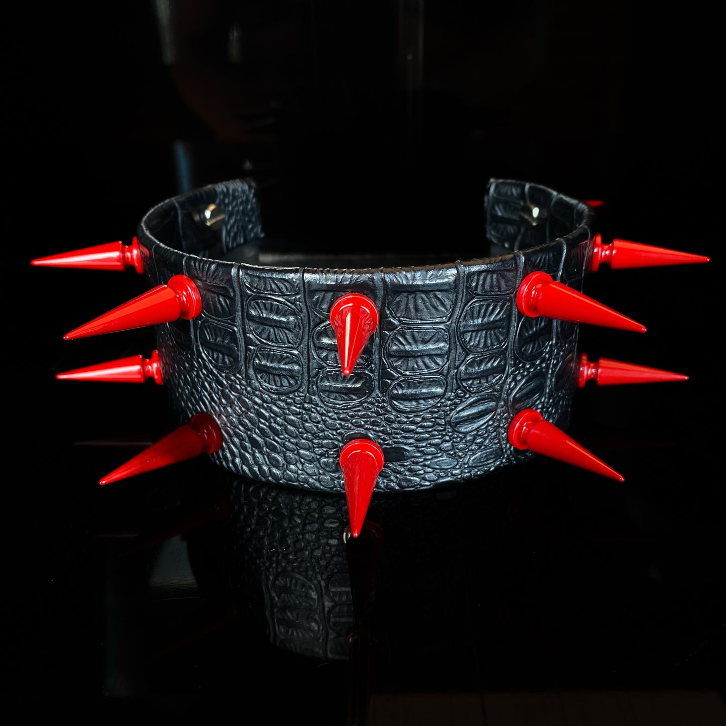 Snake goddess - faux snakeskin red spikes choker