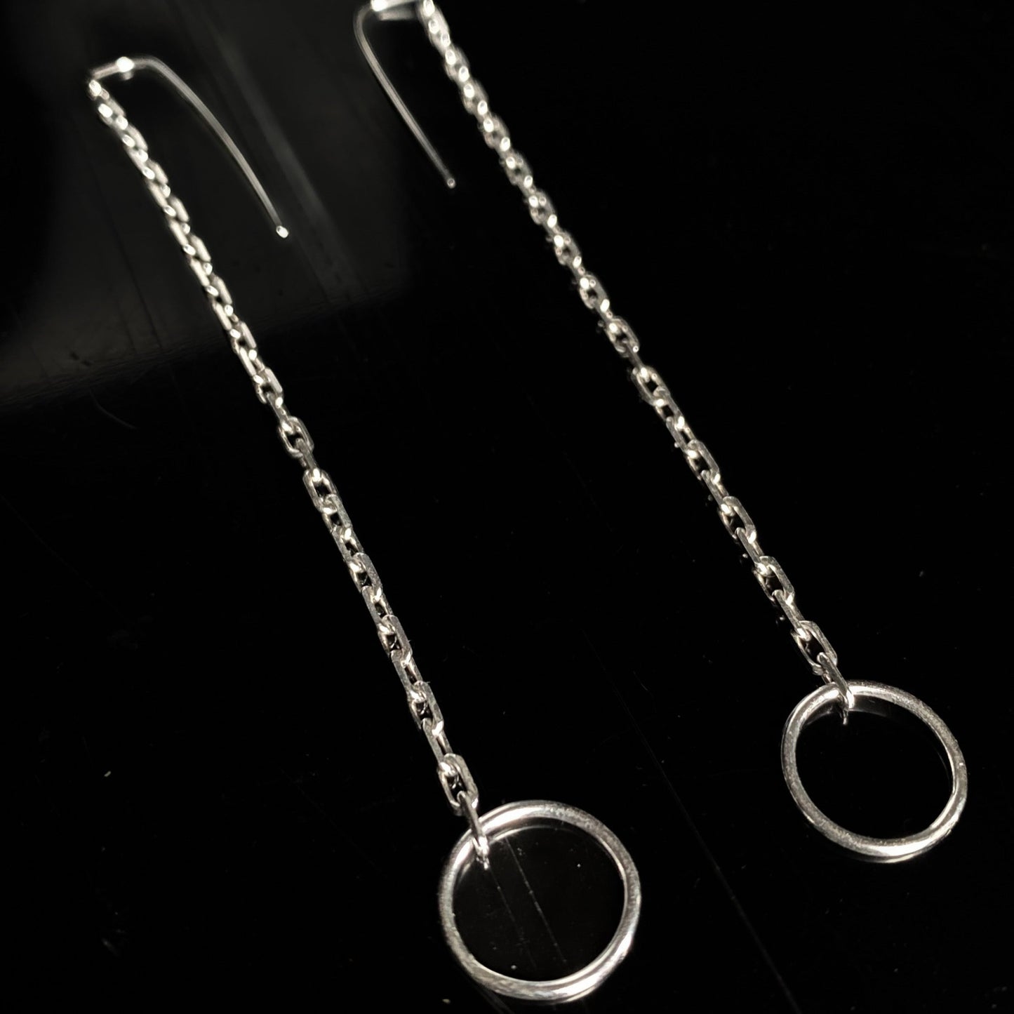 Chained - o-ring minimalist bdsm earrings, silver