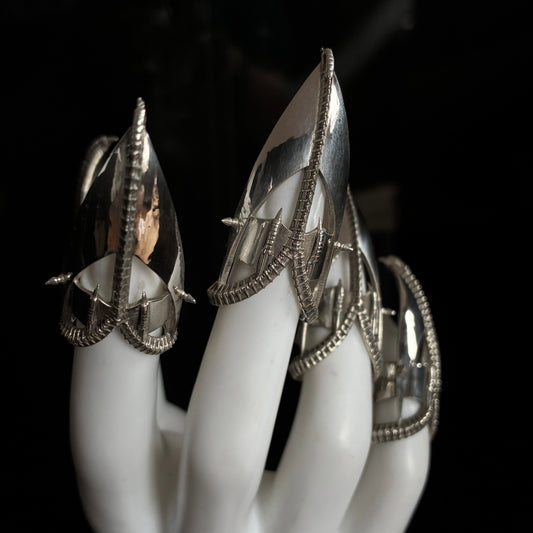 Succubus - vertebrae spine claw ring, sterling silver, FULL HAND