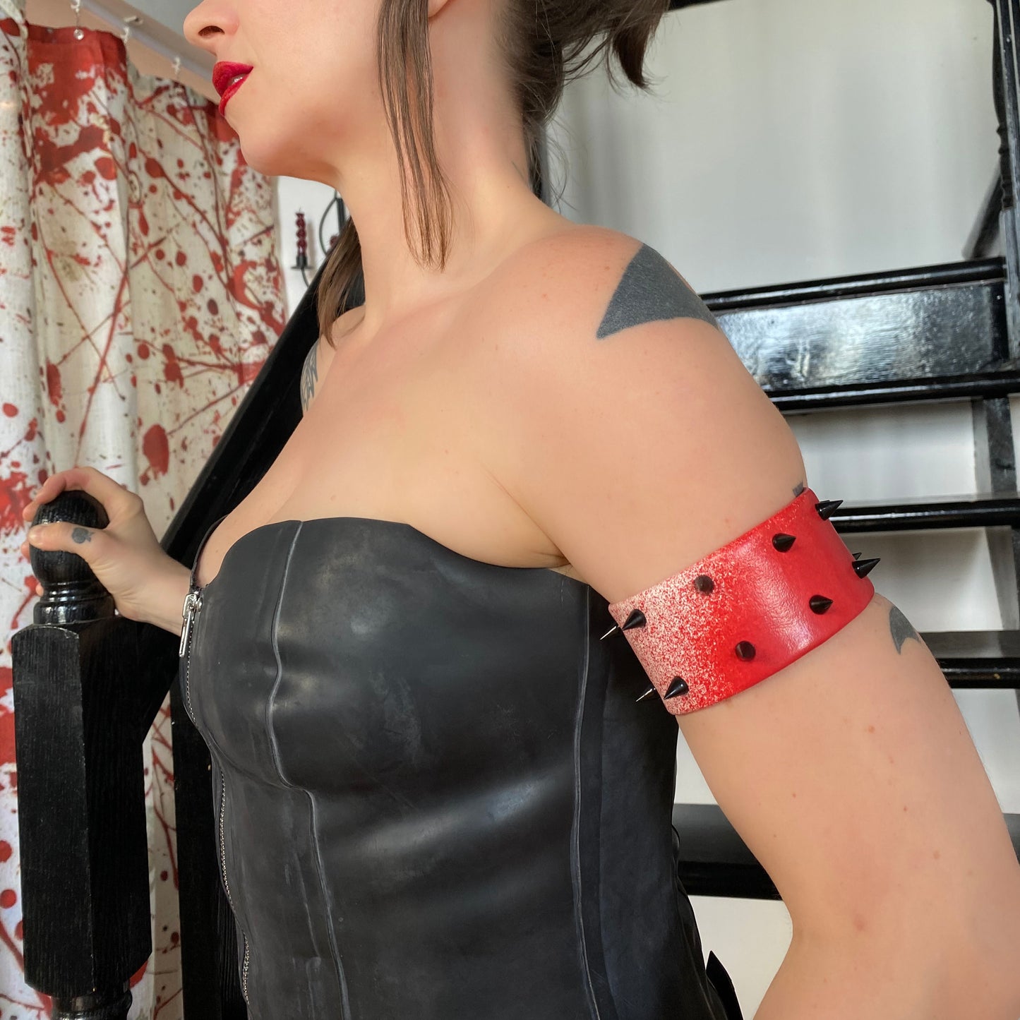 Red widow - bloody vinyl black studs arm band