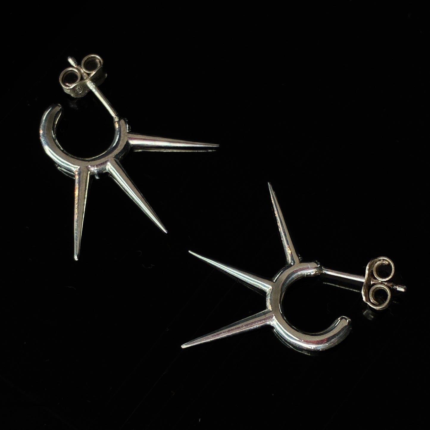 Triple penetration - stiletto spikes ear stud, sterling silver