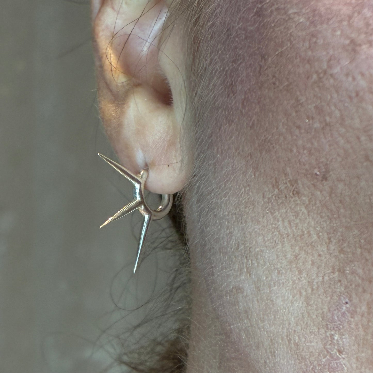 Triple penetration - stiletto spikes ear stud, sterling silver