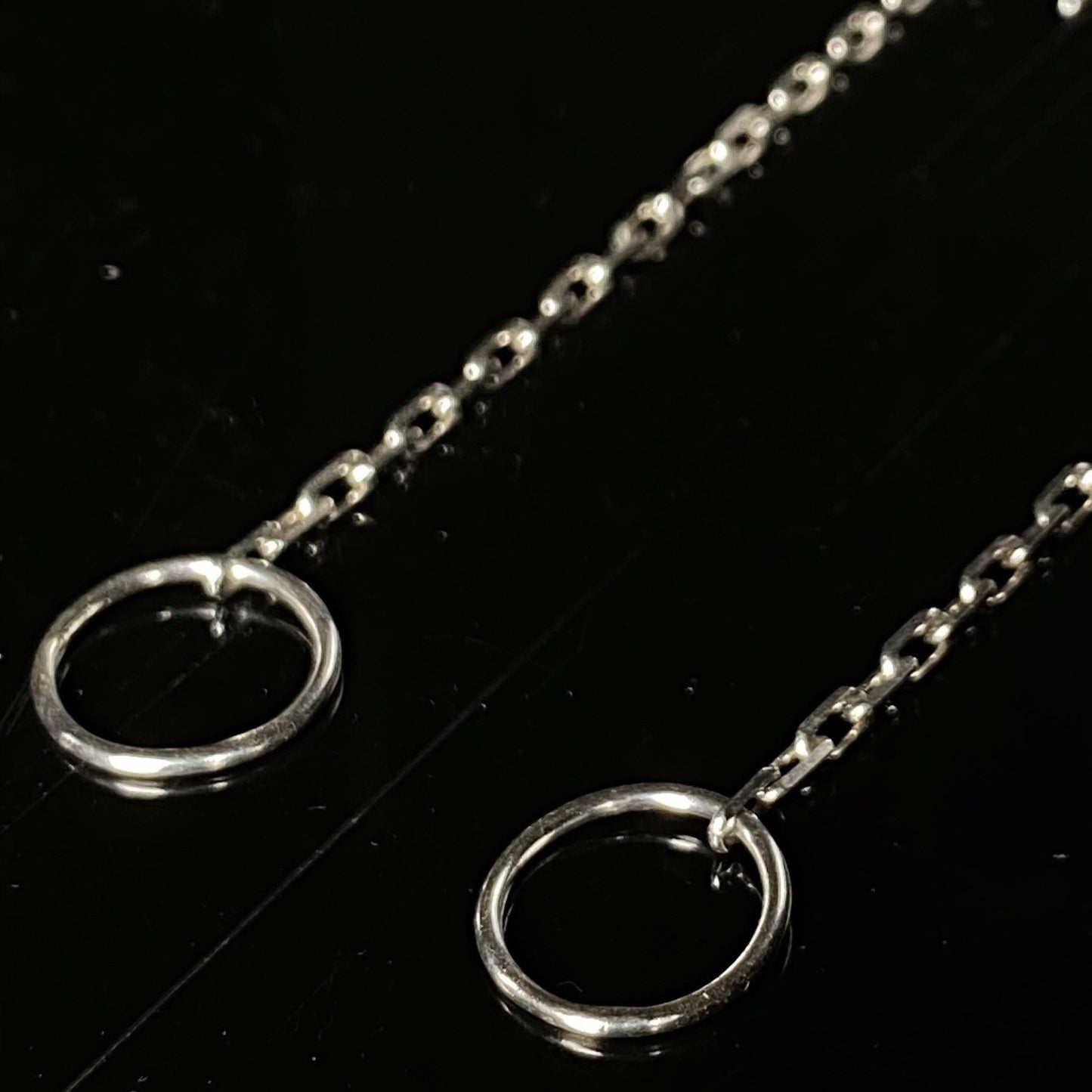 Chained - o-ring minimalist bdsm earrings, silver