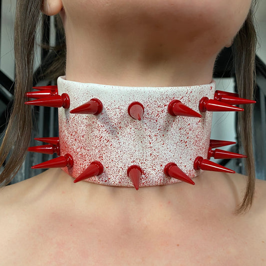 Blood spinerette - bloody vinyl red spikes large choker