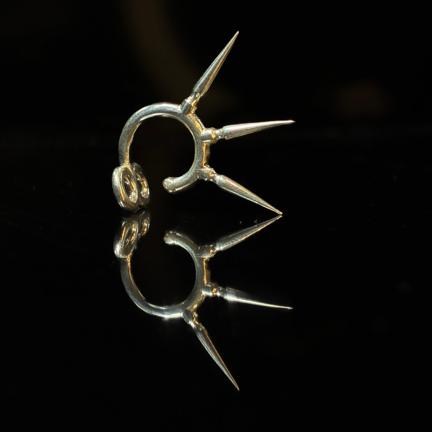 Triple penetration - stiletto spike lip cuff, sterling silver