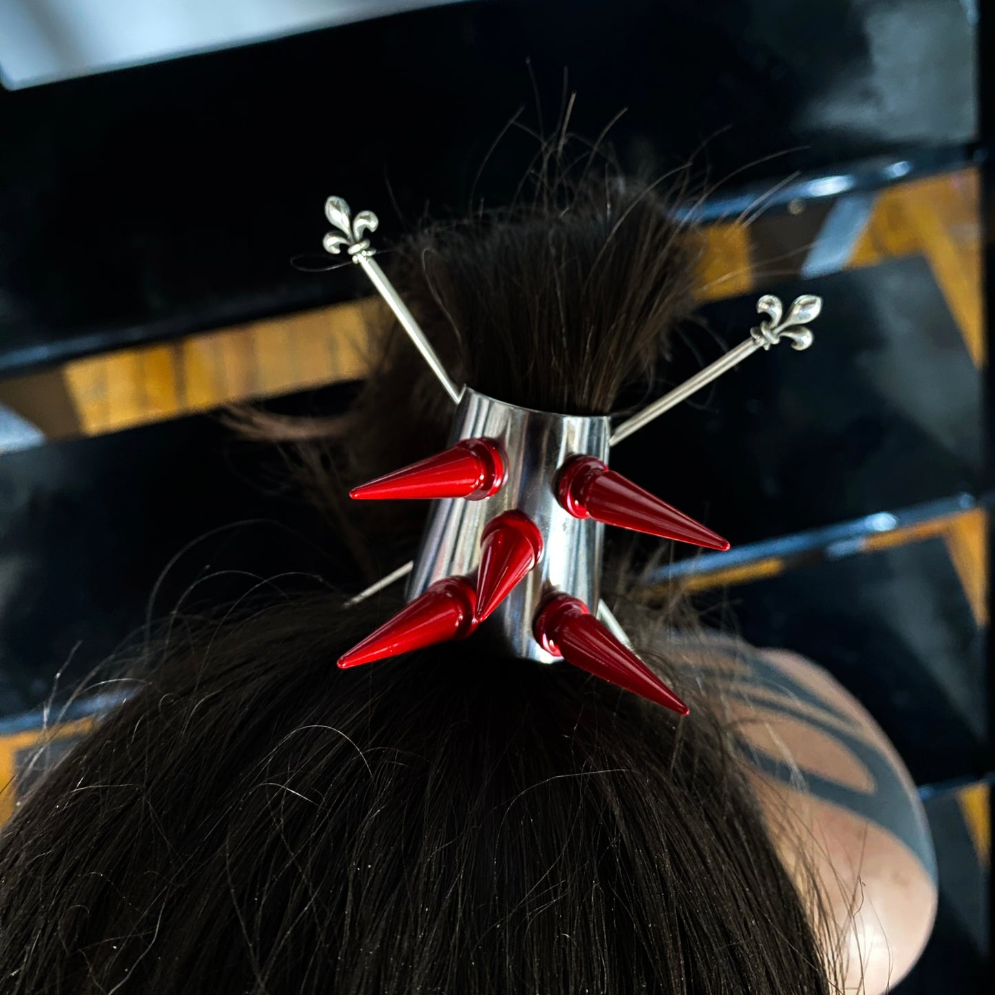 Neith - sterling silver and stainless steel ponytail collar with spikes