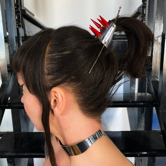 Neith - sterling silver and stainless steel ponytail collar with spikes