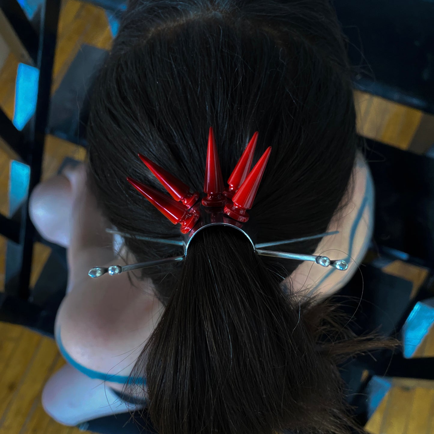 Neith - sterling silver and stainless steel ponytail collar with spikes
