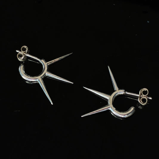 Triple penetration - stiletto spikes ear stud, sterling silver