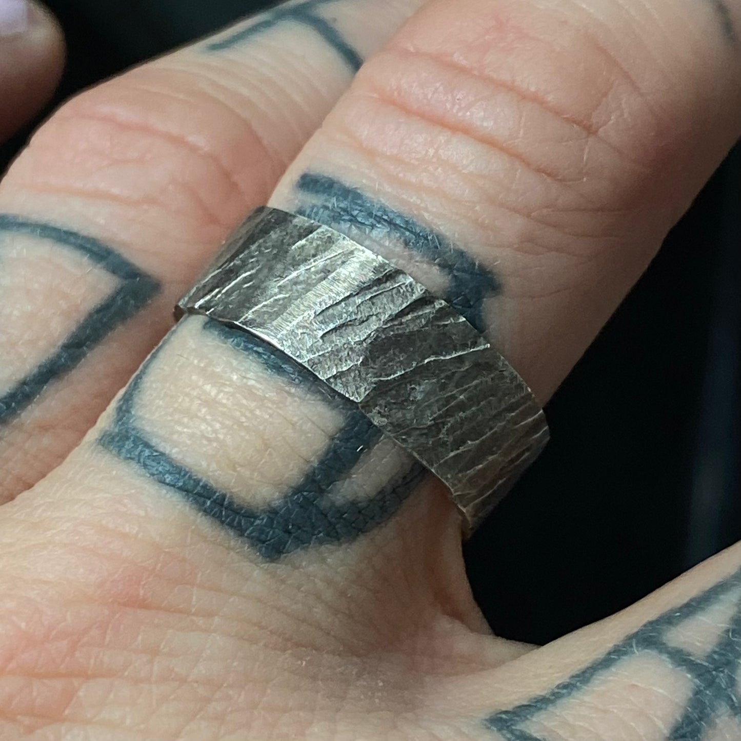 Storm - hammered oxidized silver band ring