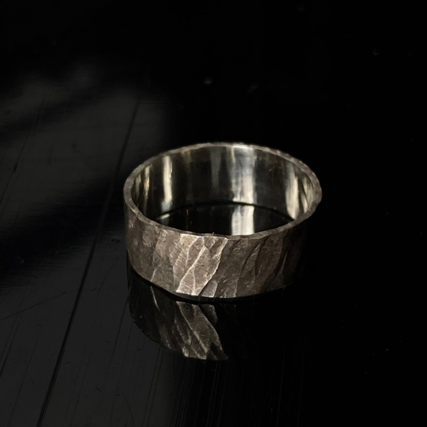 Storm - hammered oxidized silver band ring
