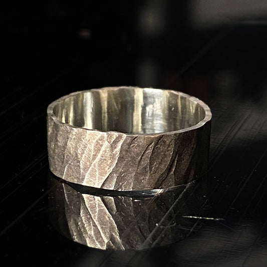 Storm - hammered oxidized silver band ring