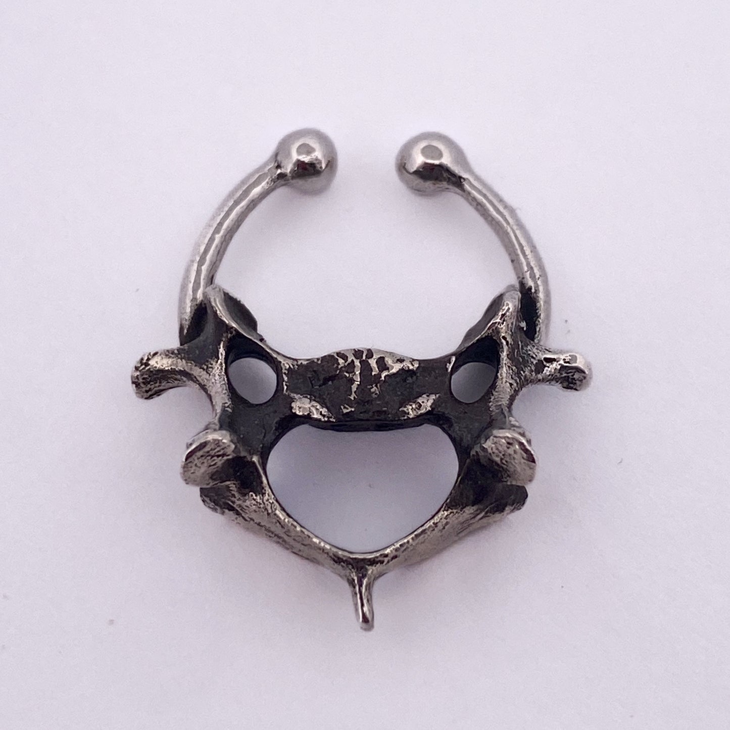 Nephthys - oversized vertebrae animal bone nose cuff, silver