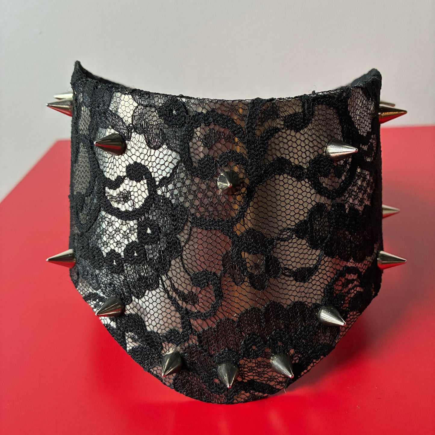 Lace Queen — Luxury Fetish Posture Collar in Stainless Steel, Lace & Spikes