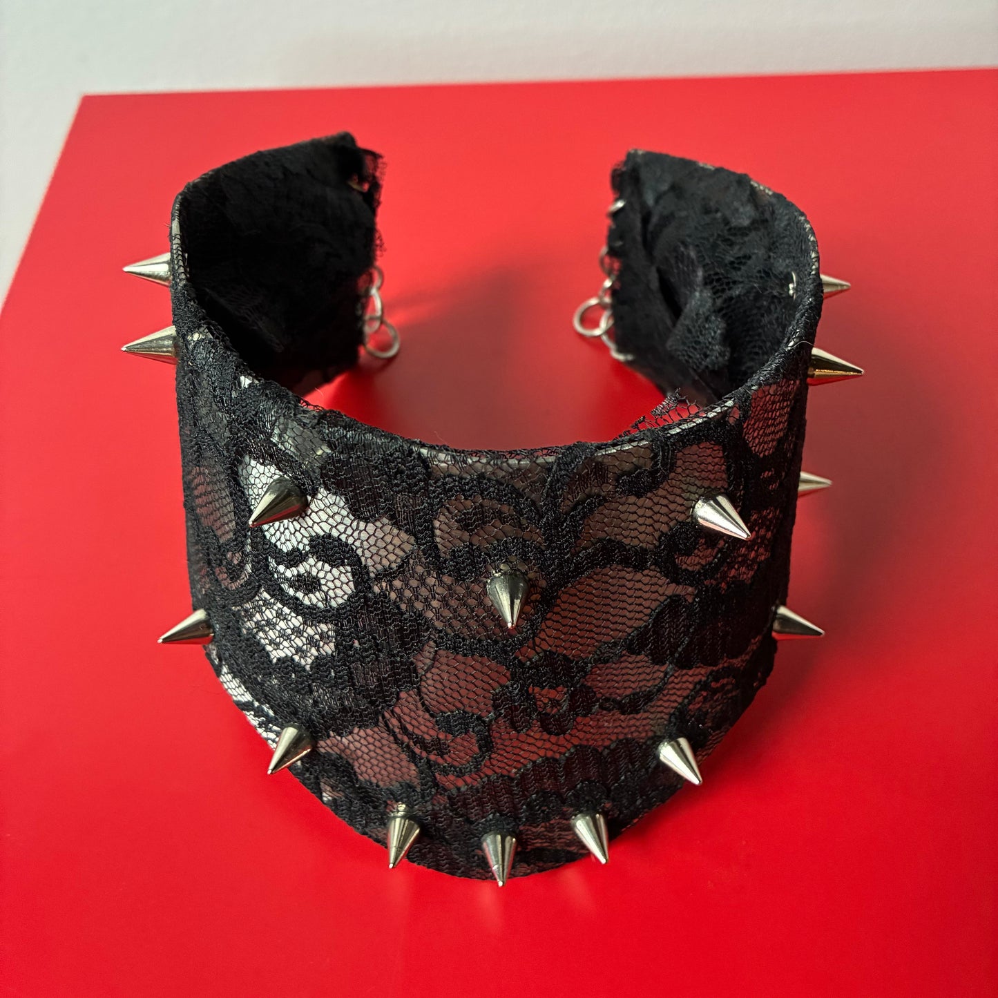 Lace Queen — Luxury Fetish Posture Collar in Stainless Steel, Lace & Spikes