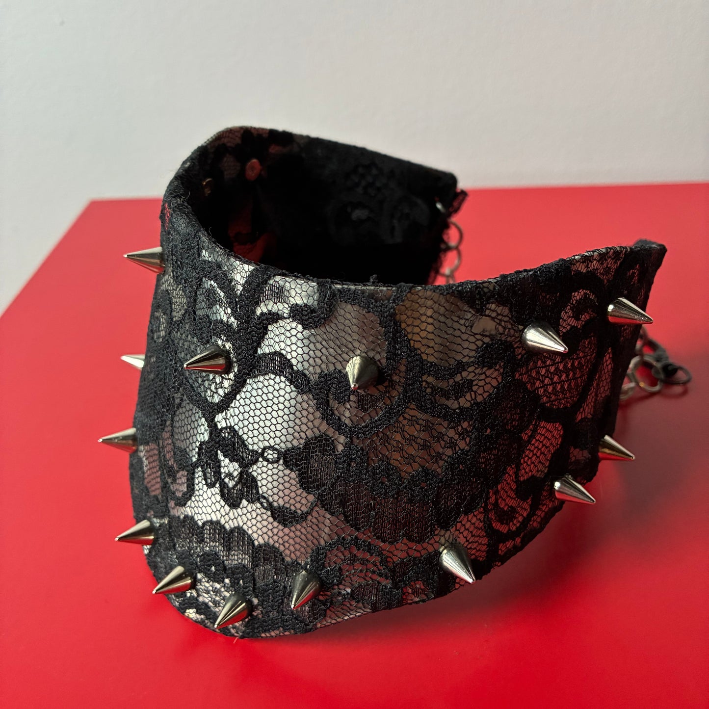 Lace Queen — Luxury Fetish Posture Collar in Stainless Steel, Lace & Spikes