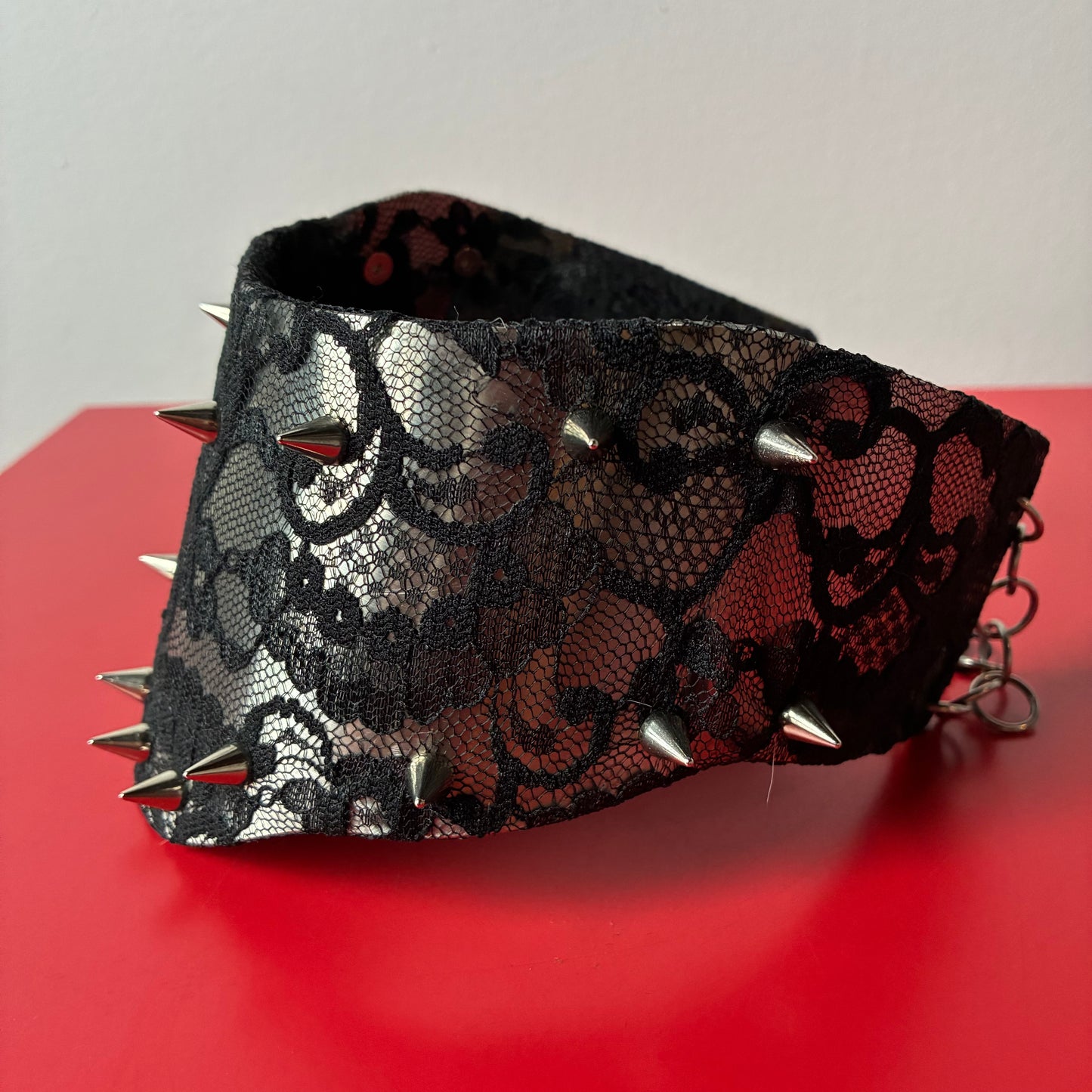 Lace Queen — Luxury Fetish Posture Collar in Stainless Steel, Lace & Spikes