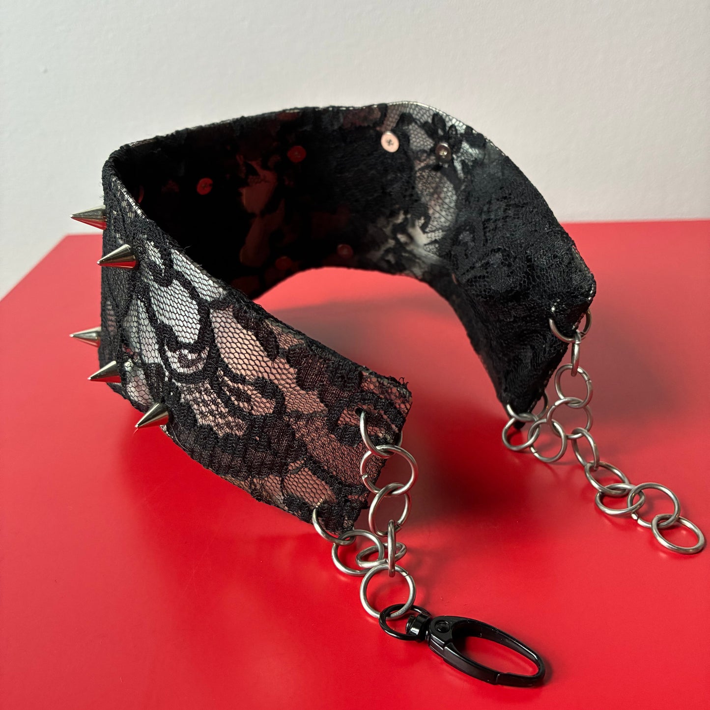 Lace Queen — Luxury Fetish Posture Collar in Stainless Steel, Lace & Spikes
