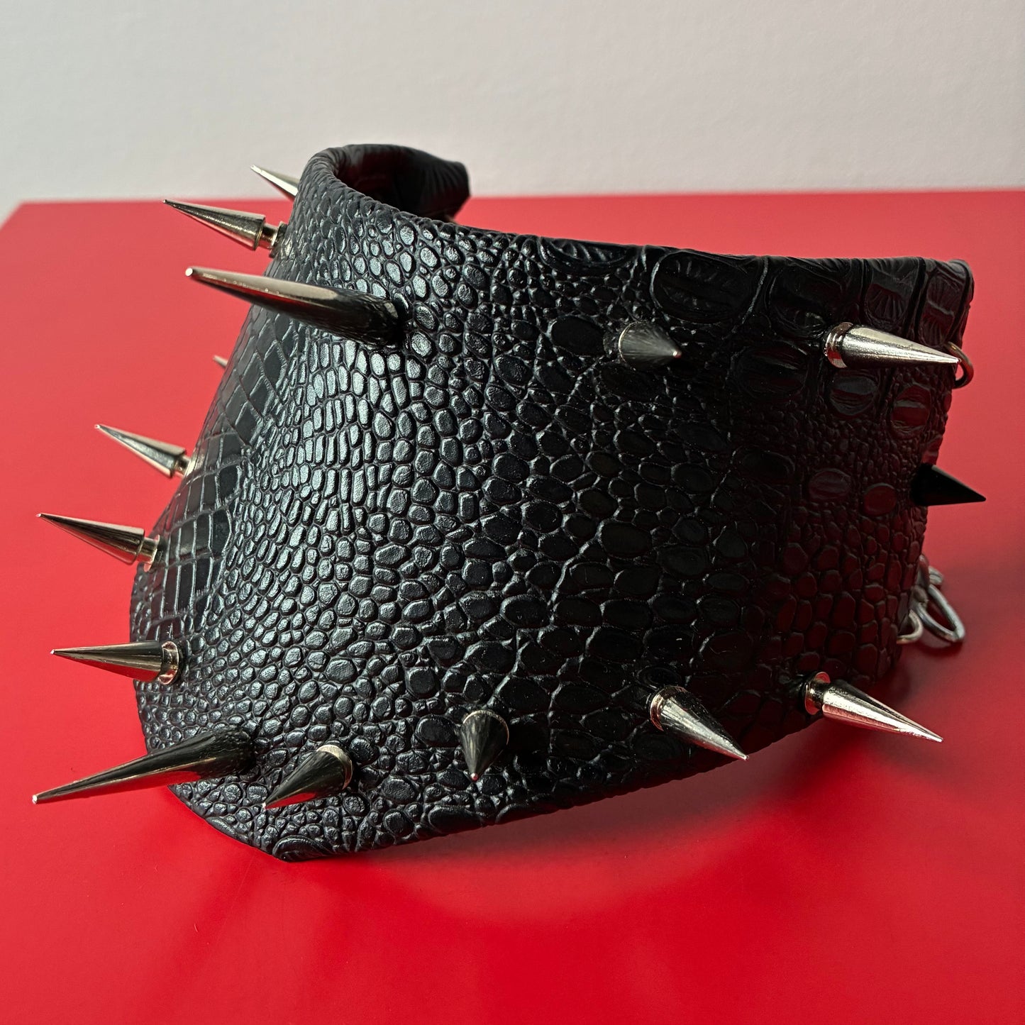 Leather Queen — Faux Croc Leather & Spike Posture Collar
