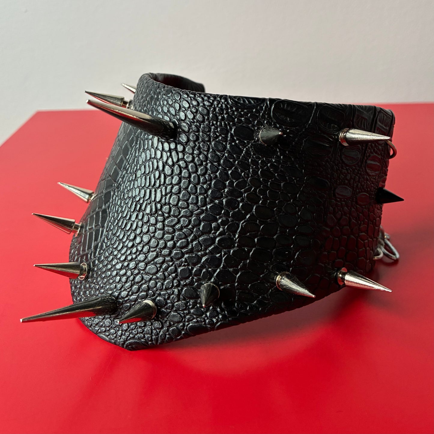 Leather Queen — Faux Croc Leather & Spike Posture Collar