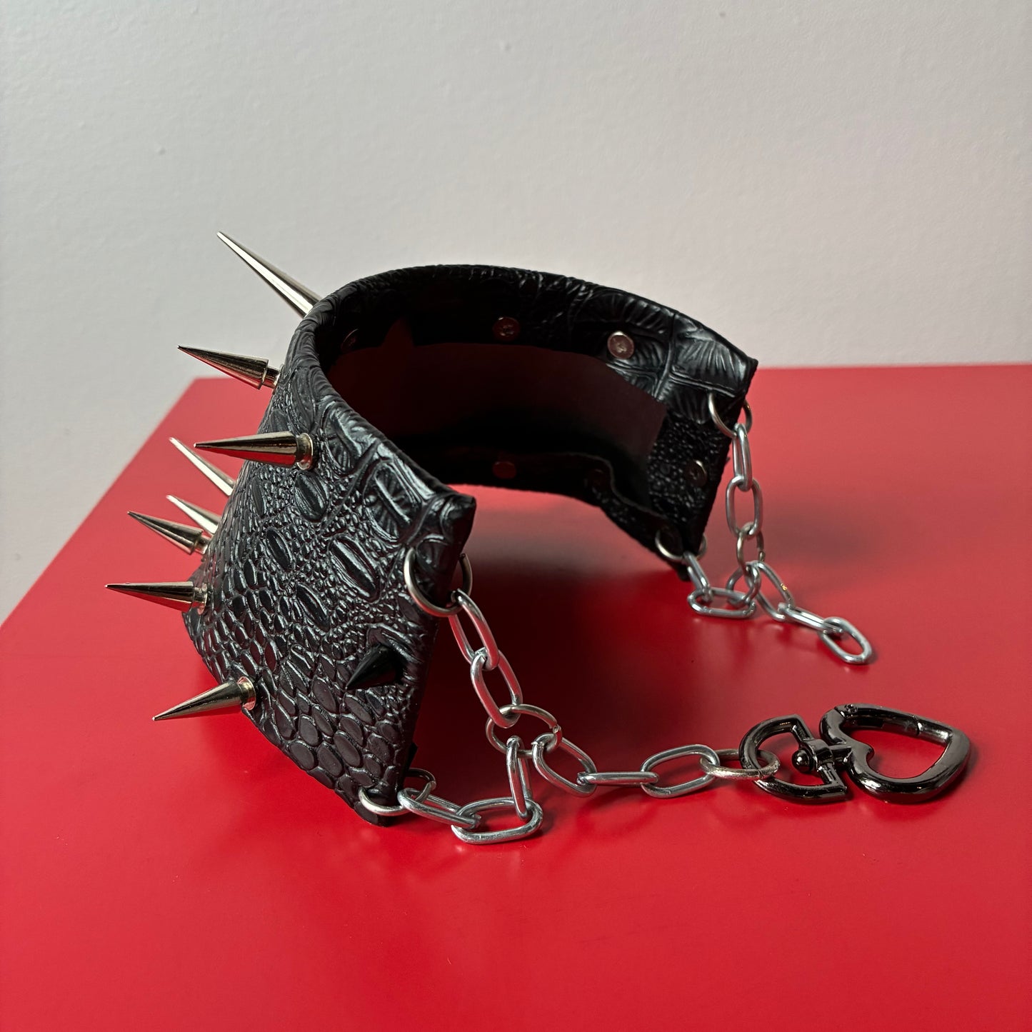 Leather Queen — Faux Croc Leather & Spike Posture Collar