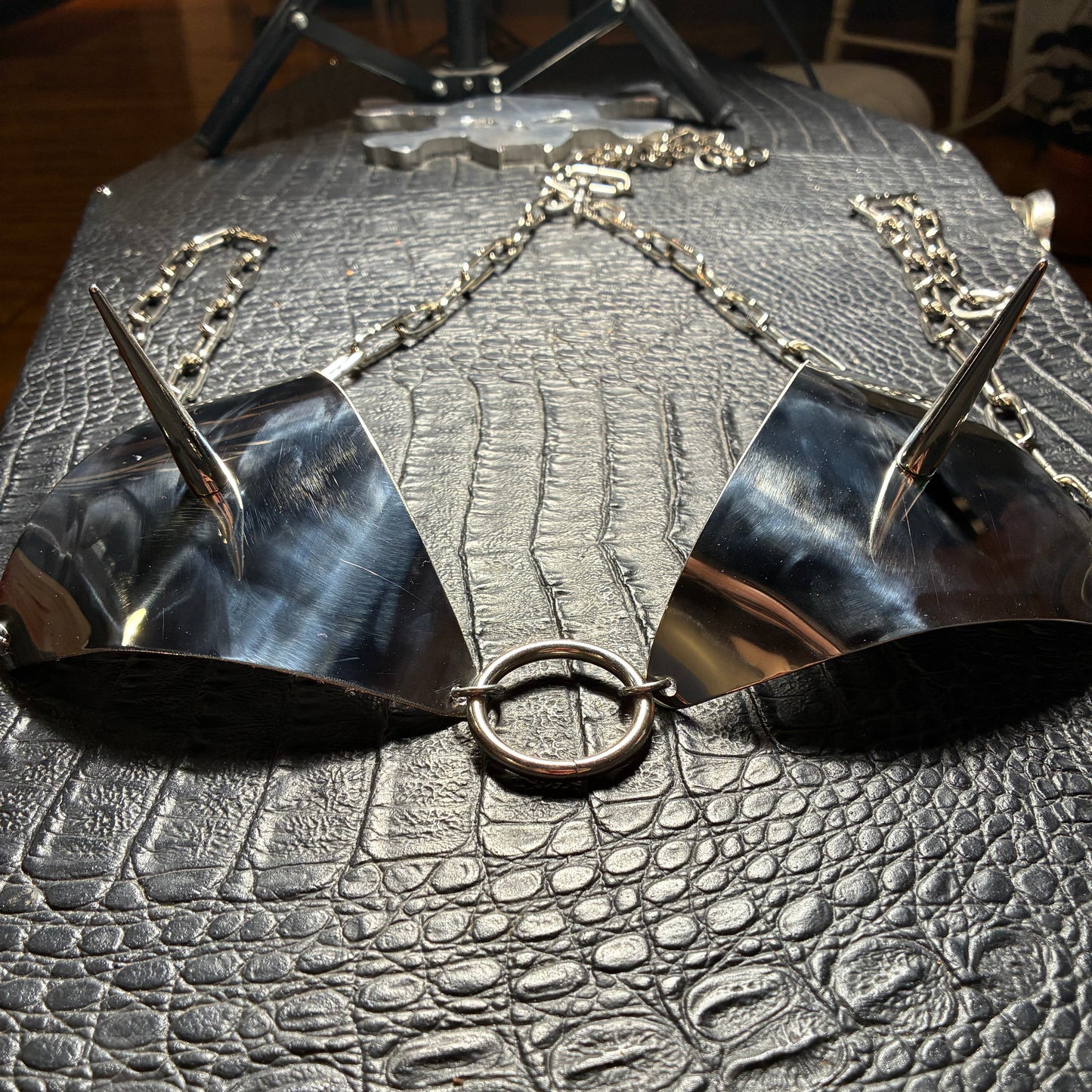 Metal bikini bra with spikes and chains - Jewelry rental