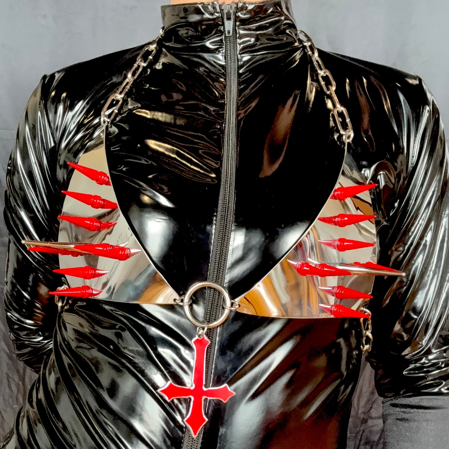 Unsainted bikini bra with red spikes