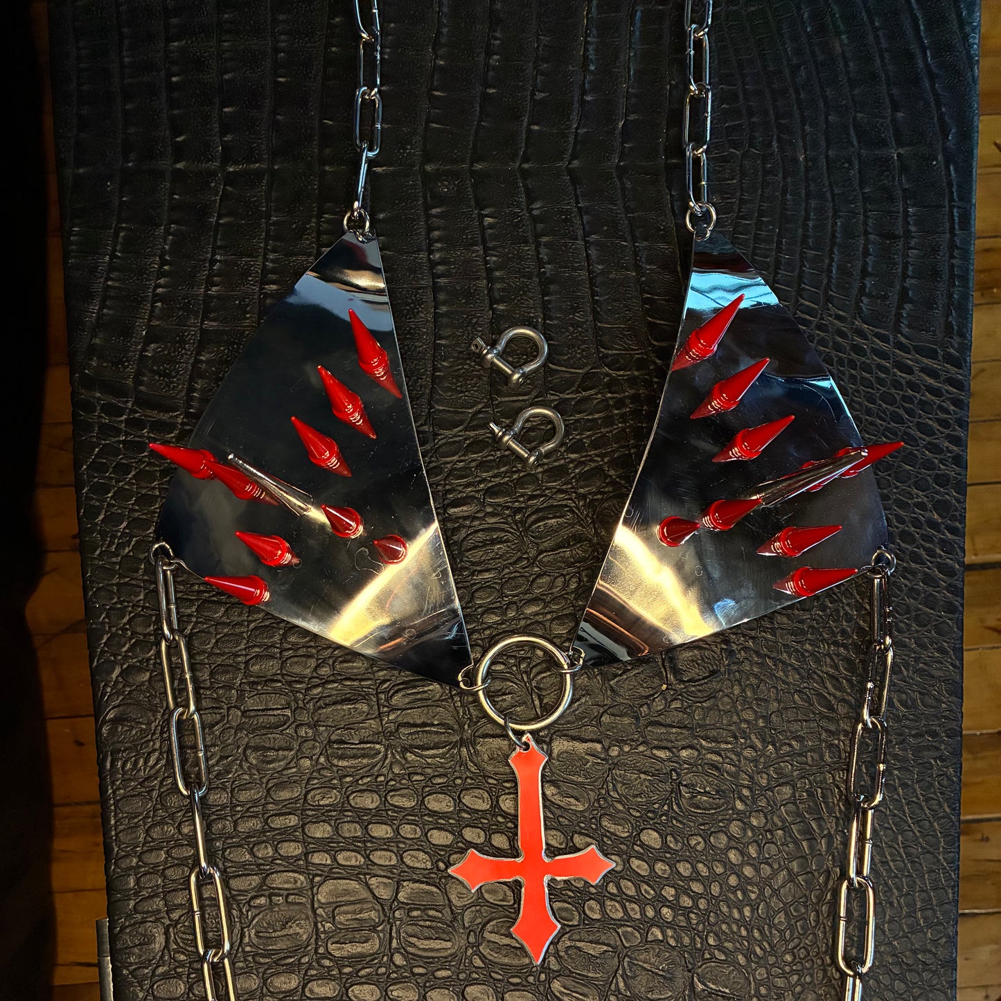 Unsainted bikini bra with red spikes