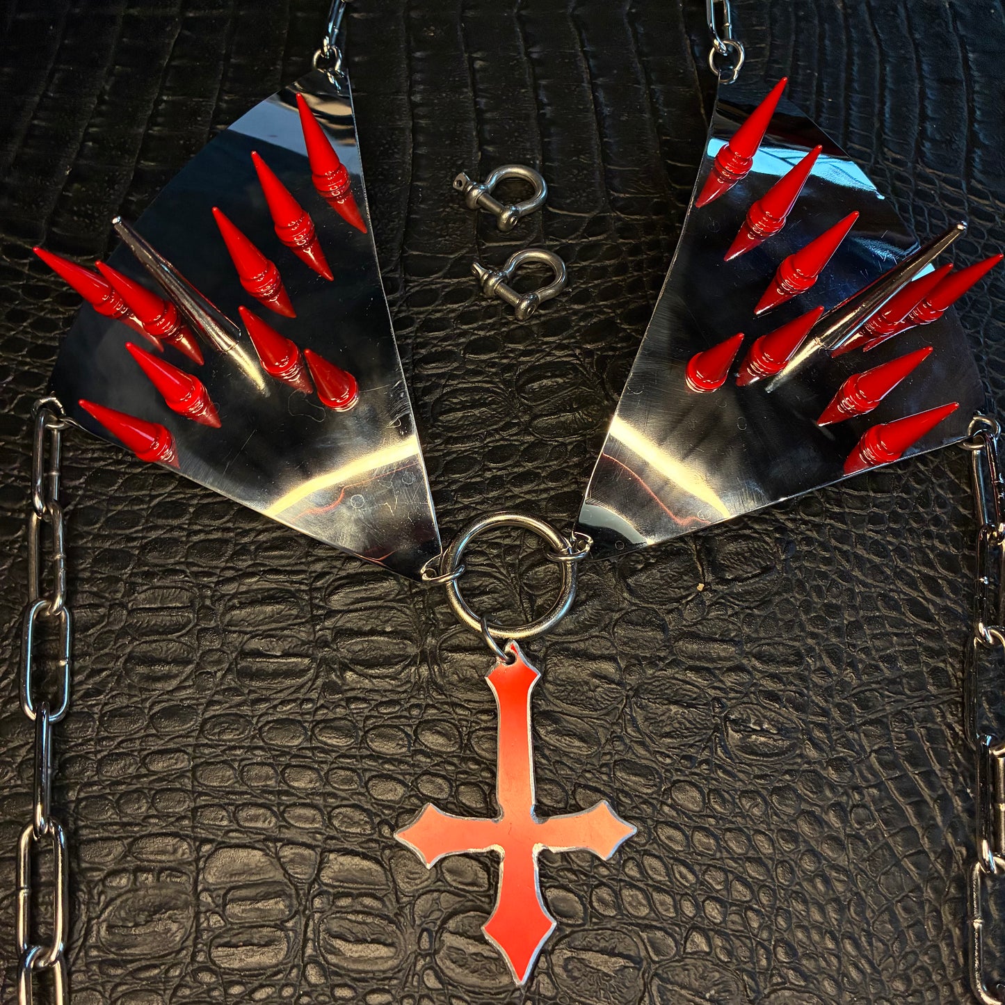 Unsainted bikini bra with red spikes